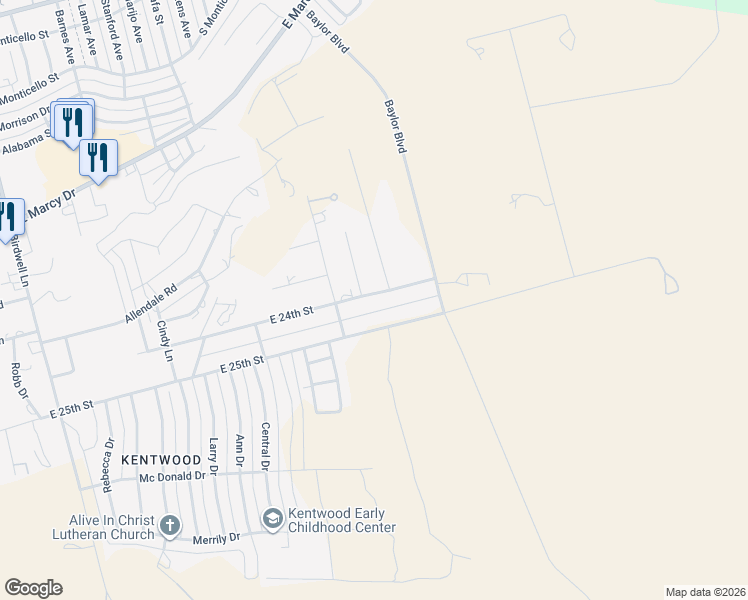 map of restaurants, bars, coffee shops, grocery stores, and more near 2602 East 24th Street in Big Spring