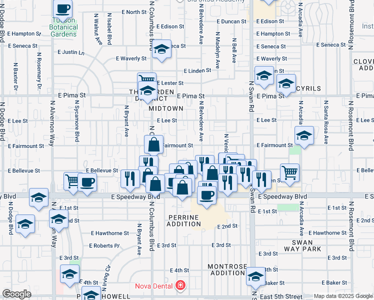map of restaurants, bars, coffee shops, grocery stores, and more near 4466 East Fairmount Street in Tucson