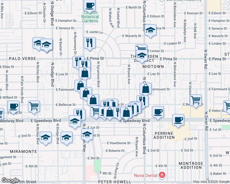 map of restaurants, bars, coffee shops, grocery stores, and more near 4066 East Fairmount Street in Tucson