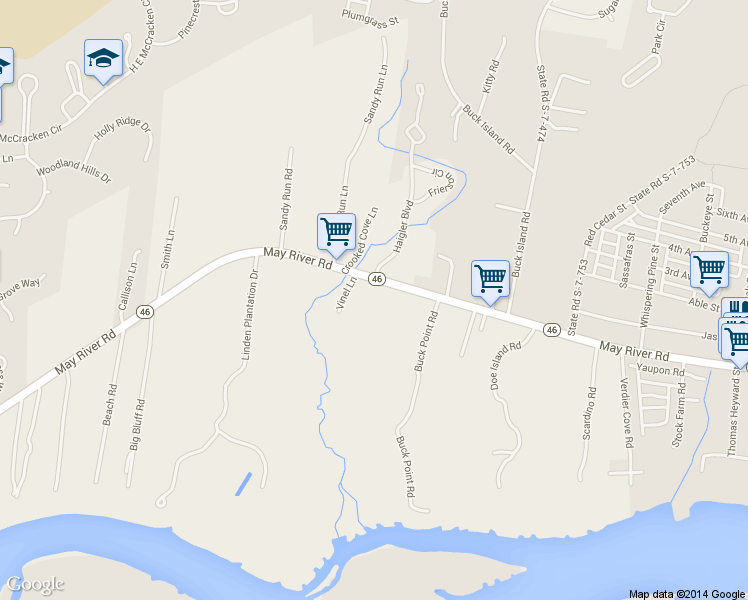 map of restaurants, bars, coffee shops, grocery stores, and more near 1072 May River Rd in Bluffton