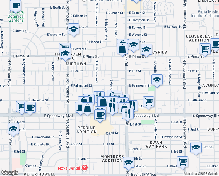 map of restaurants, bars, coffee shops, grocery stores, and more near 1325 North Venice Avenue in Tucson