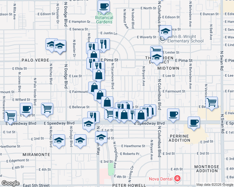map of restaurants, bars, coffee shops, grocery stores, and more near 4014 East Fairmount Street in Tucson