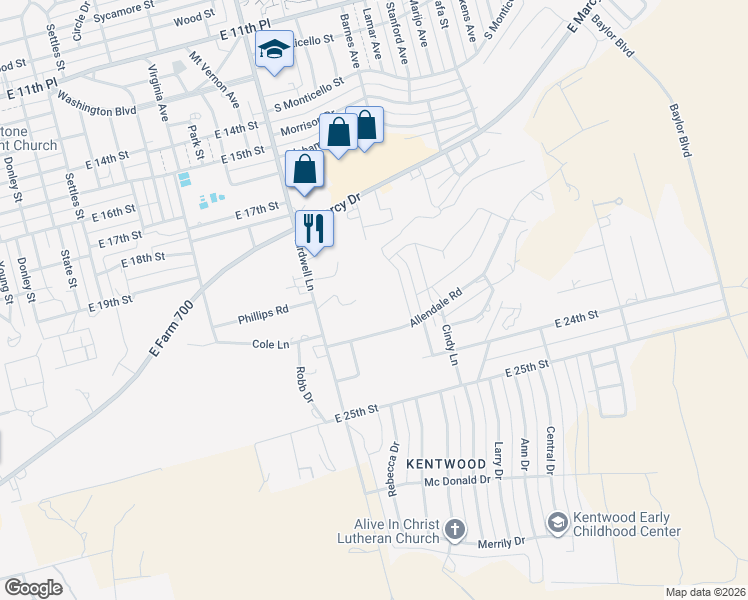 map of restaurants, bars, coffee shops, grocery stores, and more near 1919 Allendale Road in Big Spring