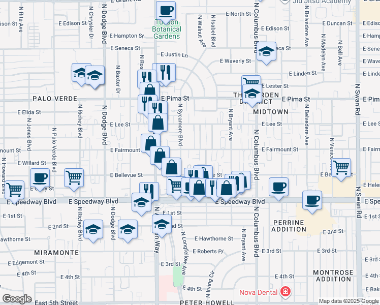 map of restaurants, bars, coffee shops, grocery stores, and more near 4014 East Fairmount Street in Tucson