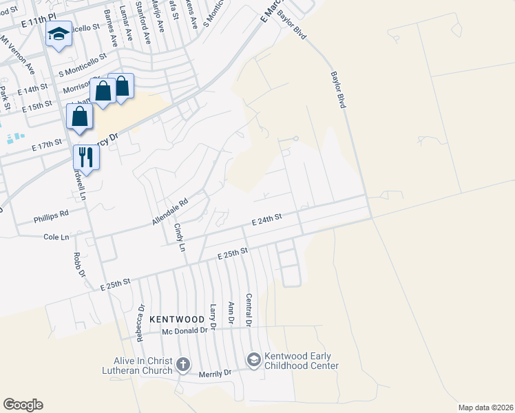 map of restaurants, bars, coffee shops, grocery stores, and more near 2500 East 23rd Street in Big Spring