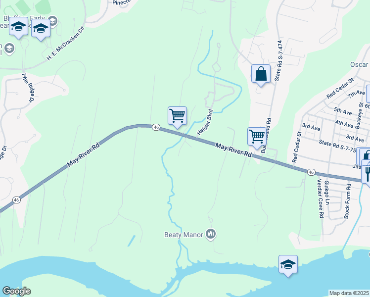 map of restaurants, bars, coffee shops, grocery stores, and more near 34 Vinel Lane in Bluffton