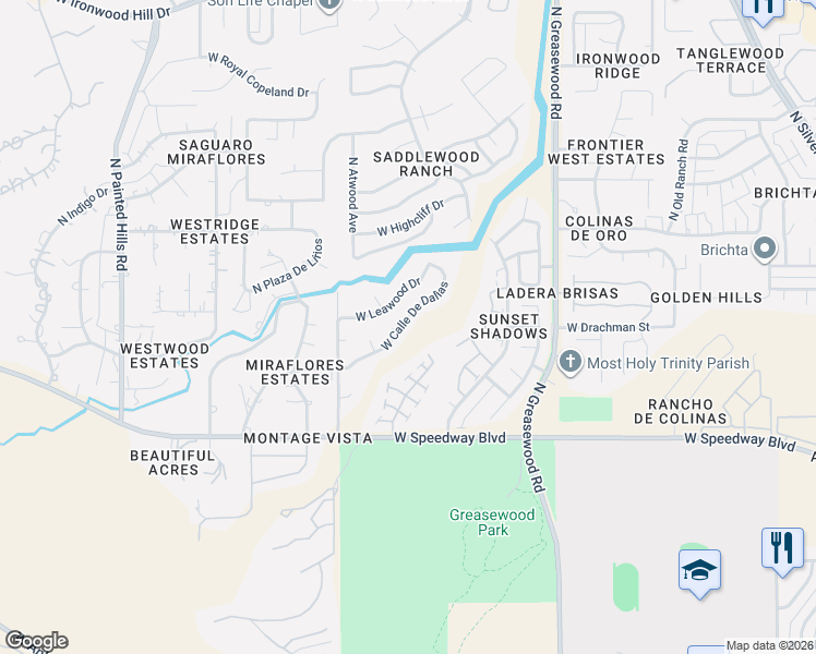 map of restaurants, bars, coffee shops, grocery stores, and more near 2788 West Calle De Dalias in Tucson