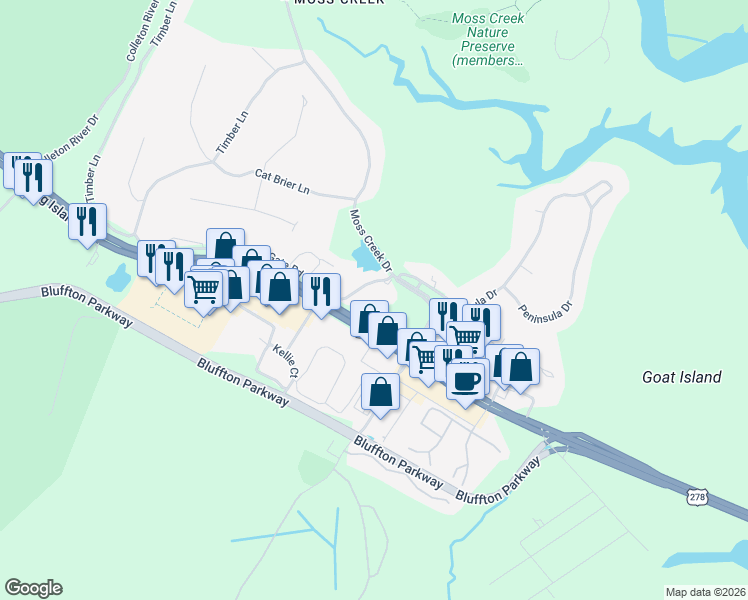 map of restaurants, bars, coffee shops, grocery stores, and more near 4 Stable Gate Rd in Hilton Head Island