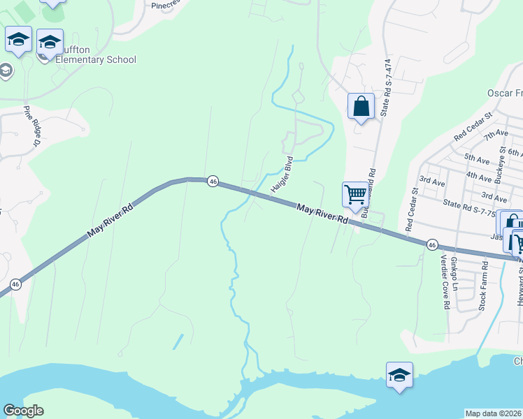 map of restaurants, bars, coffee shops, grocery stores, and more near 1072 May River Rd in Bluffton