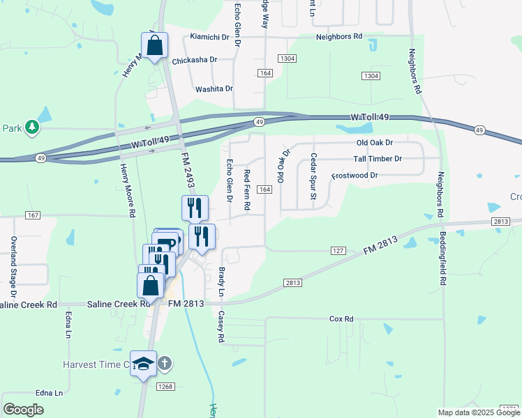 map of restaurants, bars, coffee shops, grocery stores, and more near 10568 Clear Cove Drive in Tyler
