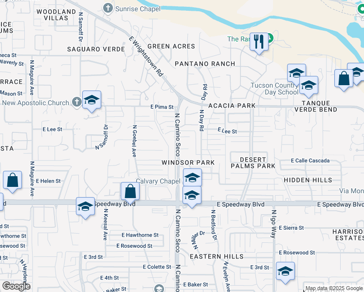 map of restaurants, bars, coffee shops, grocery stores, and more near 8701 East Placita Playa Avenue in Tucson