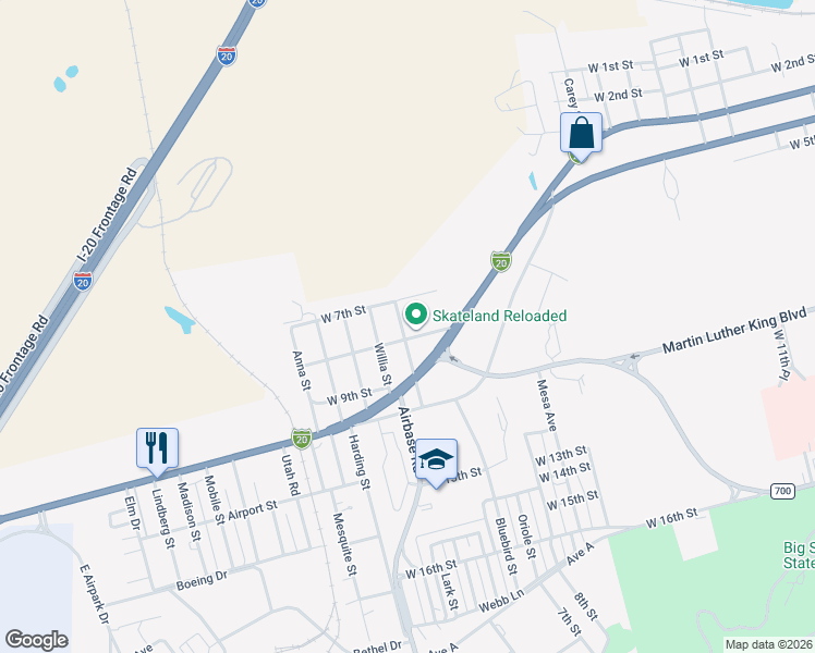 map of restaurants, bars, coffee shops, grocery stores, and more near 2901-2999 West 8th Street in Big Spring