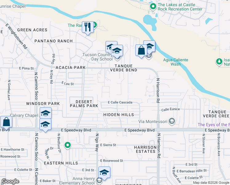 map of restaurants, bars, coffee shops, grocery stores, and more near 1436 North Desert Mallow Drive in Tucson
