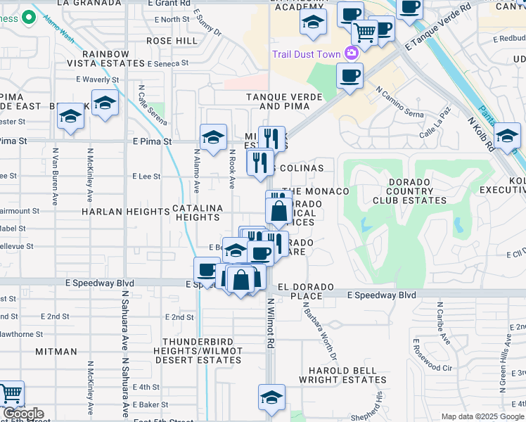 map of restaurants, bars, coffee shops, grocery stores, and more near 20 East Fairmount Street in Tucson