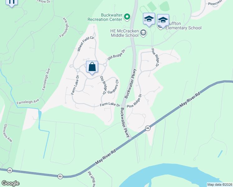 map of restaurants, bars, coffee shops, grocery stores, and more near 479 Gardners Lane in Bluffton