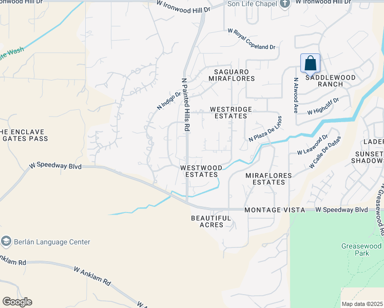 map of restaurants, bars, coffee shops, grocery stores, and more near 3230 West Westridge Avenue in Tucson