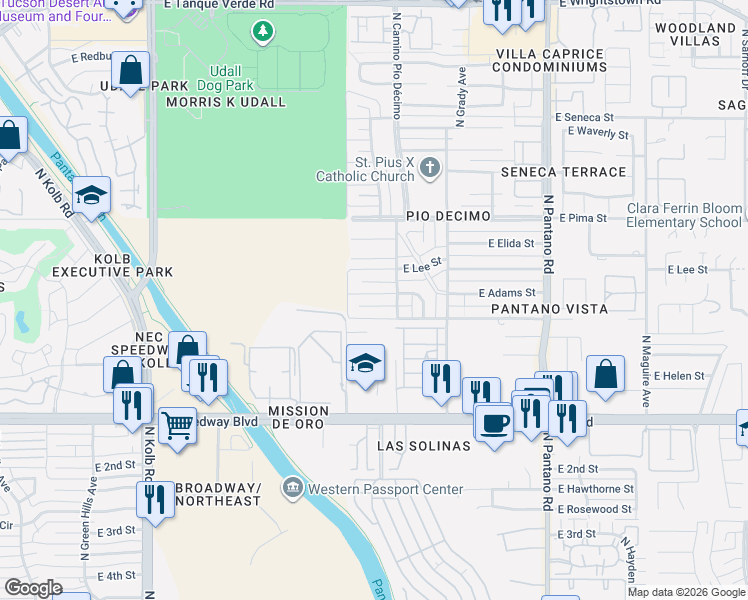 map of restaurants, bars, coffee shops, grocery stores, and more near 7520 East Fairmount Place in Tucson