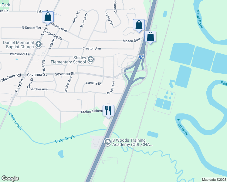 map of restaurants, bars, coffee shops, grocery stores, and more near 433 Oneida Avenue in Jackson