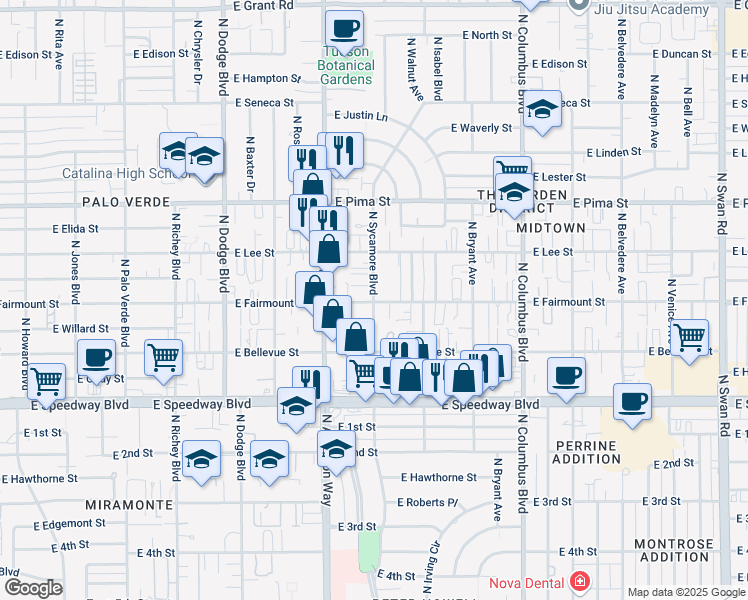 map of restaurants, bars, coffee shops, grocery stores, and more near 4014 East Fairmount Street in Tucson