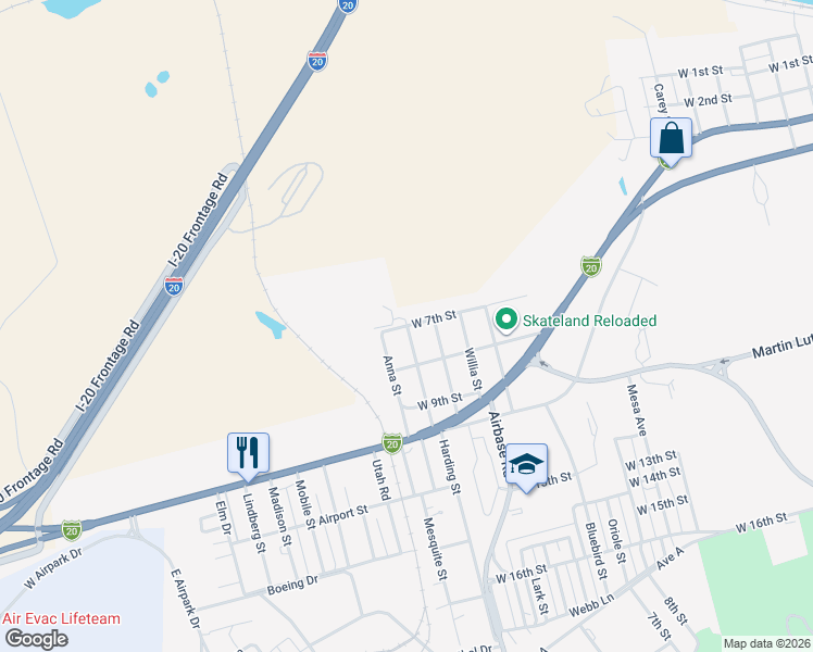 map of restaurants, bars, coffee shops, grocery stores, and more near 3400 West 7th Street in Big Spring