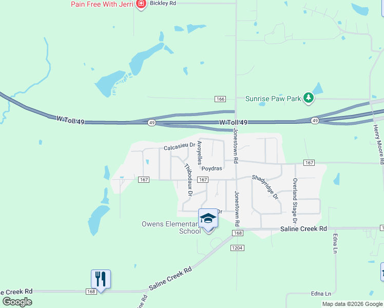 map of restaurants, bars, coffee shops, grocery stores, and more near 16561 Vieux Carre in Tyler