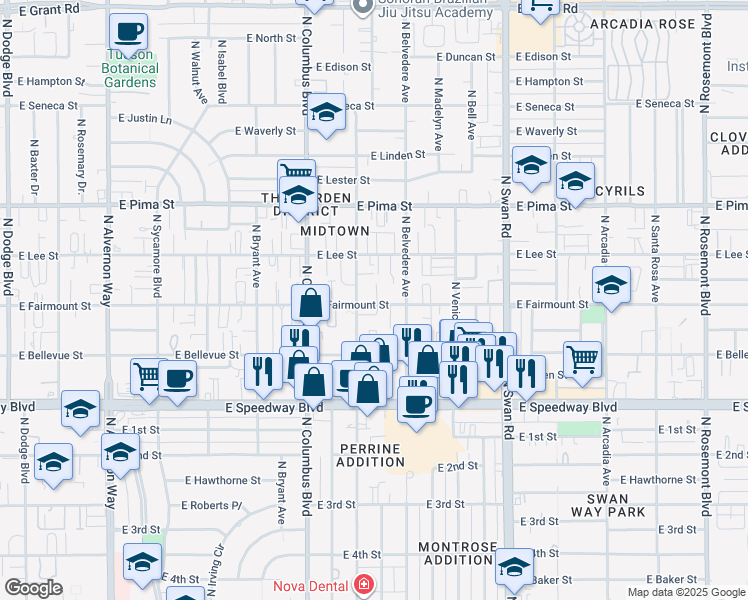 map of restaurants, bars, coffee shops, grocery stores, and more near 4466 East Fairmount Street in Tucson
