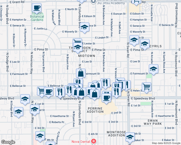 map of restaurants, bars, coffee shops, grocery stores, and more near 1377 North Catalina Avenue in Tucson