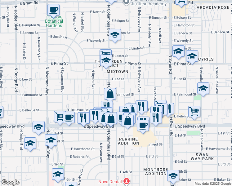 map of restaurants, bars, coffee shops, grocery stores, and more near 1377 North Catalina Avenue in Tucson