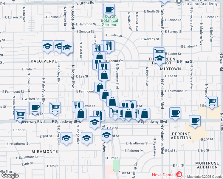 map of restaurants, bars, coffee shops, grocery stores, and more near 3942 East Fairmount Street in Tucson