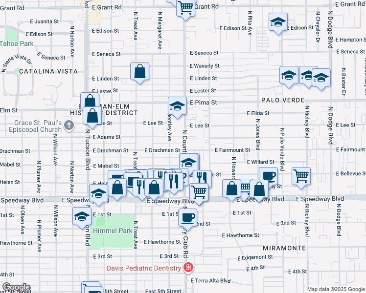 map of restaurants, bars, coffee shops, grocery stores, and more near 3102 East Fairmount Street in Tucson
