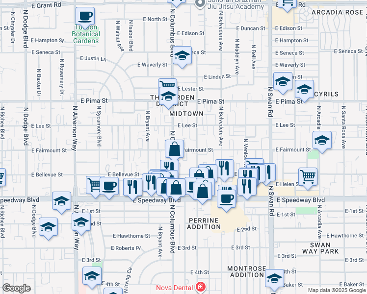 map of restaurants, bars, coffee shops, grocery stores, and more near 1377 North Catalina Avenue in Tucson