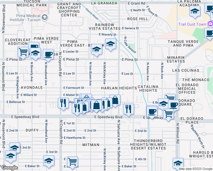map of restaurants, bars, coffee shops, grocery stores, and more near 1408 North McKinley Avenue in Tucson