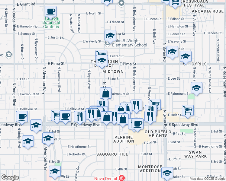map of restaurants, bars, coffee shops, grocery stores, and more near 1377 North Catalina Avenue in Tucson