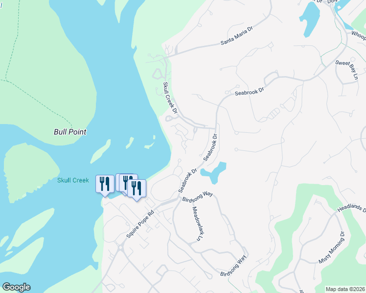 map of restaurants, bars, coffee shops, grocery stores, and more near 6 Village North Drive in Hilton Head Island