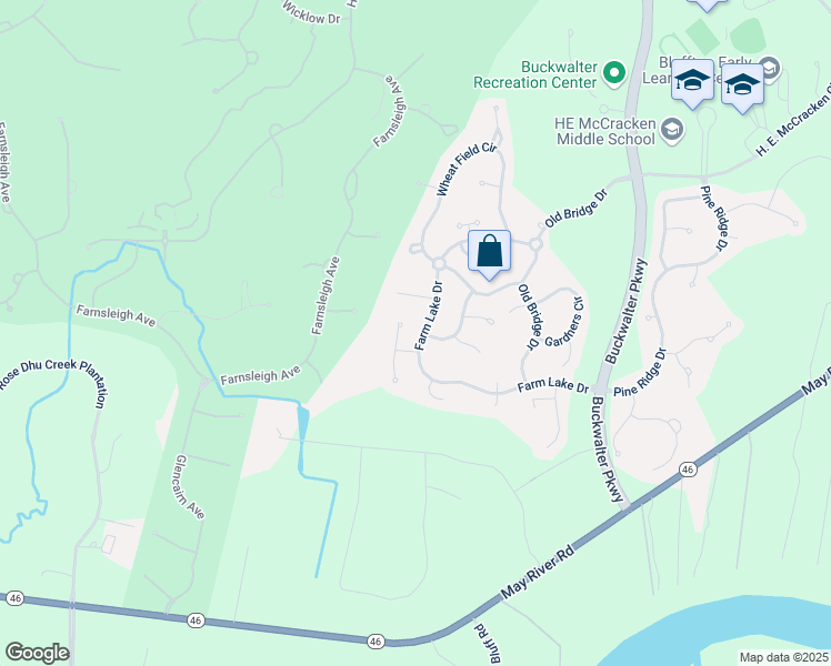 map of restaurants, bars, coffee shops, grocery stores, and more near 695 Farm Lake Drive in Bluffton