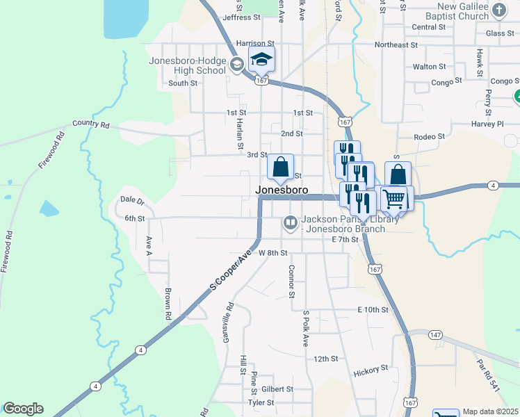 map of restaurants, bars, coffee shops, grocery stores, and more near 506 5th St in Jonesboro