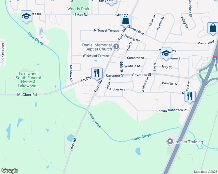 map of restaurants, bars, coffee shops, grocery stores, and more near 3912 Ilano Drive in Jackson