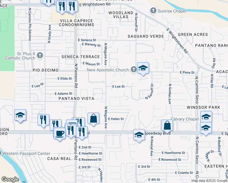 map of restaurants, bars, coffee shops, grocery stores, and more near 1590 North Debra Sue Place in Tucson