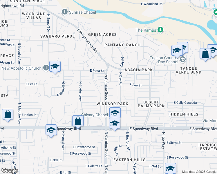 map of restaurants, bars, coffee shops, grocery stores, and more near 8701 East Placita Bolivar in Tucson