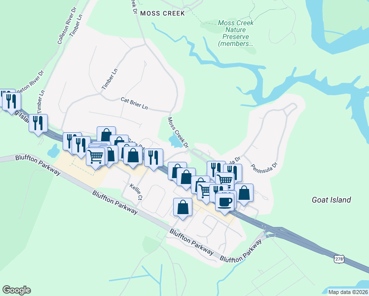 map of restaurants, bars, coffee shops, grocery stores, and more near 8 Stable Gate Road in Hilton Head Island