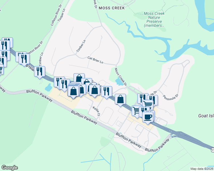 map of restaurants, bars, coffee shops, grocery stores, and more near 25 Stable Gate Road in Hilton Head Island