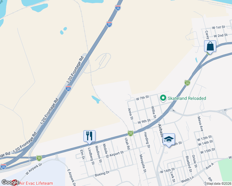 map of restaurants, bars, coffee shops, grocery stores, and more near 3400 West 7th Street in Big Spring