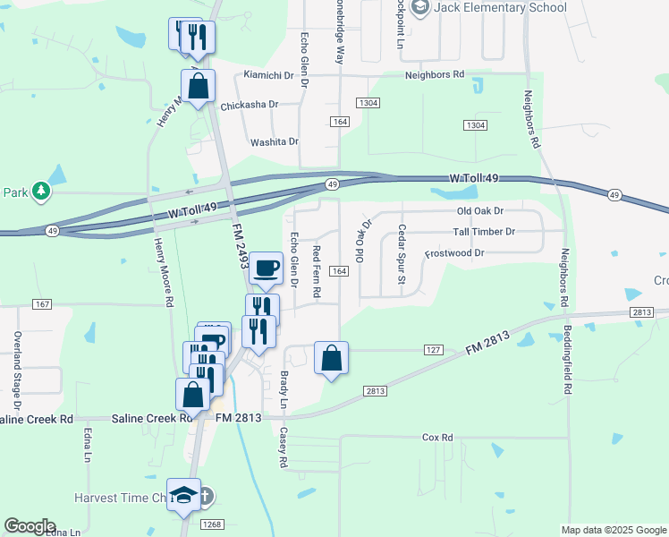 map of restaurants, bars, coffee shops, grocery stores, and more near 16470 County Road 164 in Tyler