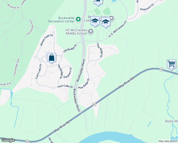 map of restaurants, bars, coffee shops, grocery stores, and more near 44 Pine Ridge Drive in Bluffton