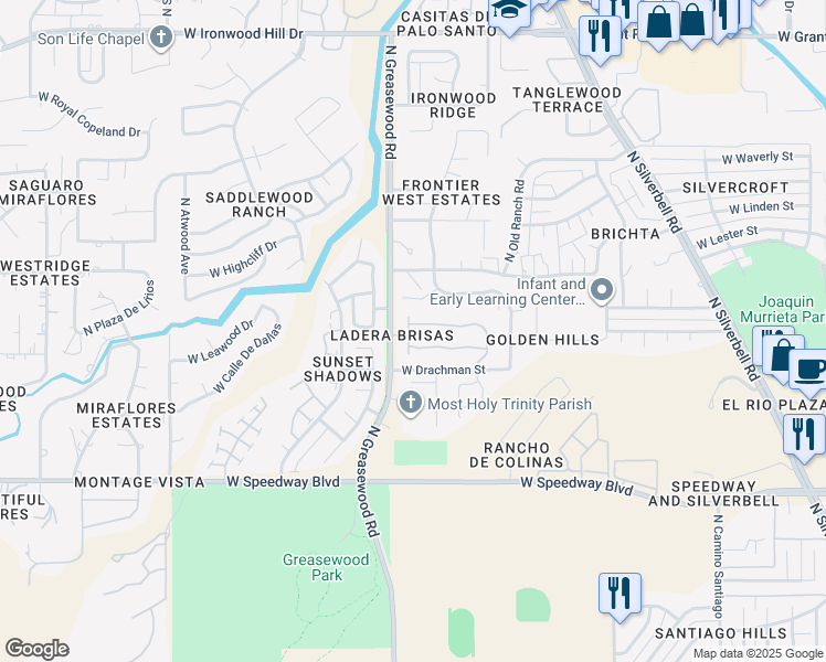 map of restaurants, bars, coffee shops, grocery stores, and more near 2451 West Tucana Street in Tucson
