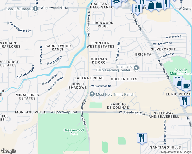 map of restaurants, bars, coffee shops, grocery stores, and more near 2451 West Tucana Street in Tucson