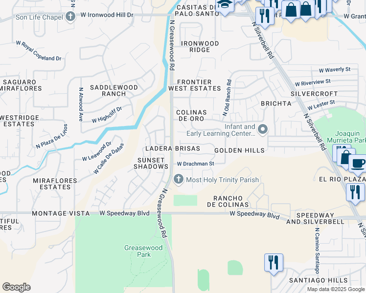 map of restaurants, bars, coffee shops, grocery stores, and more near 2451 West Tucana Street in Tucson