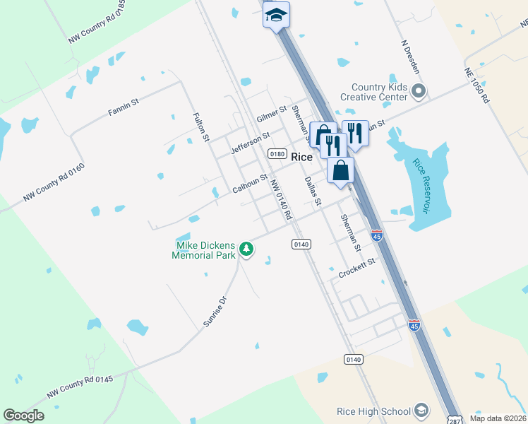 map of restaurants, bars, coffee shops, grocery stores, and more near 205 North Boston Street in Rice