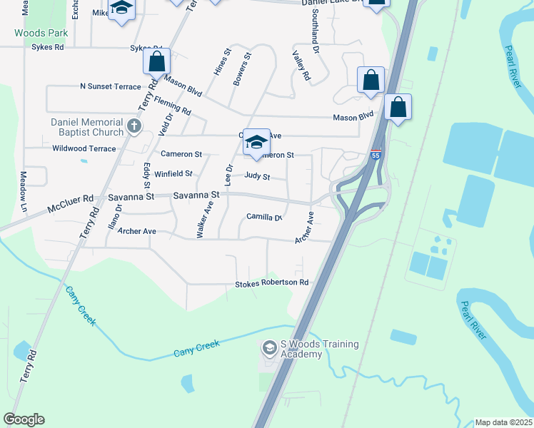 map of restaurants, bars, coffee shops, grocery stores, and more near 3837 Camilla Drive in Jackson