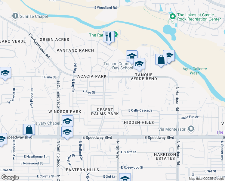 map of restaurants, bars, coffee shops, grocery stores, and more near 9035 E Lee St in Tucson